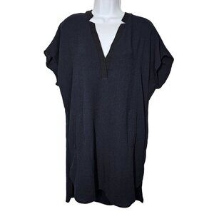 Astr The Label Crepe V-Neck Shift Dress Short‎ Sleeve Faux Pockets Black Women's